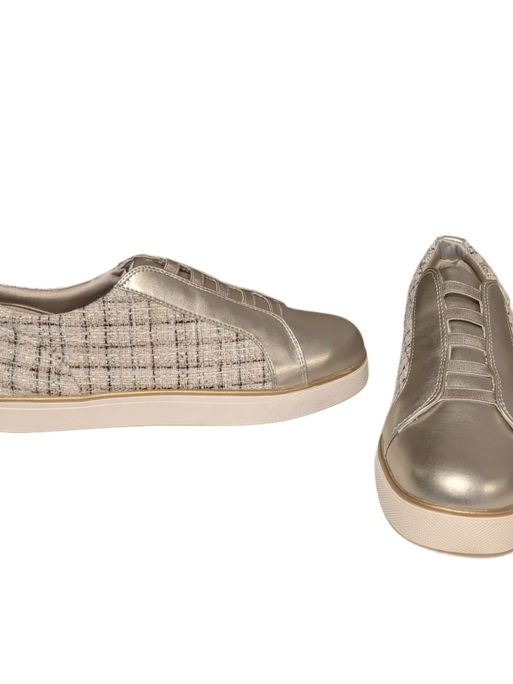 Reaction Kenneth Cole Bonnie Women’s 10 Ecru Metallic Tweed Slip On Sneakers